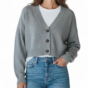 Garage Cropped Button Front Knit Cardigan Sweater Women’s XL Gray Preppy Cozy